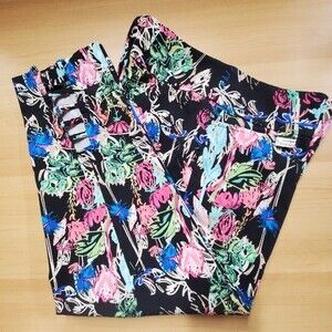 Breezes Ladder Cut Out Ankles Front Pockets Tropical Print Stretch Ankle Pants